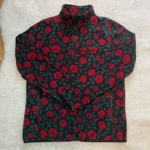 Empyre fleece quarter zip pullover sweater black rose print